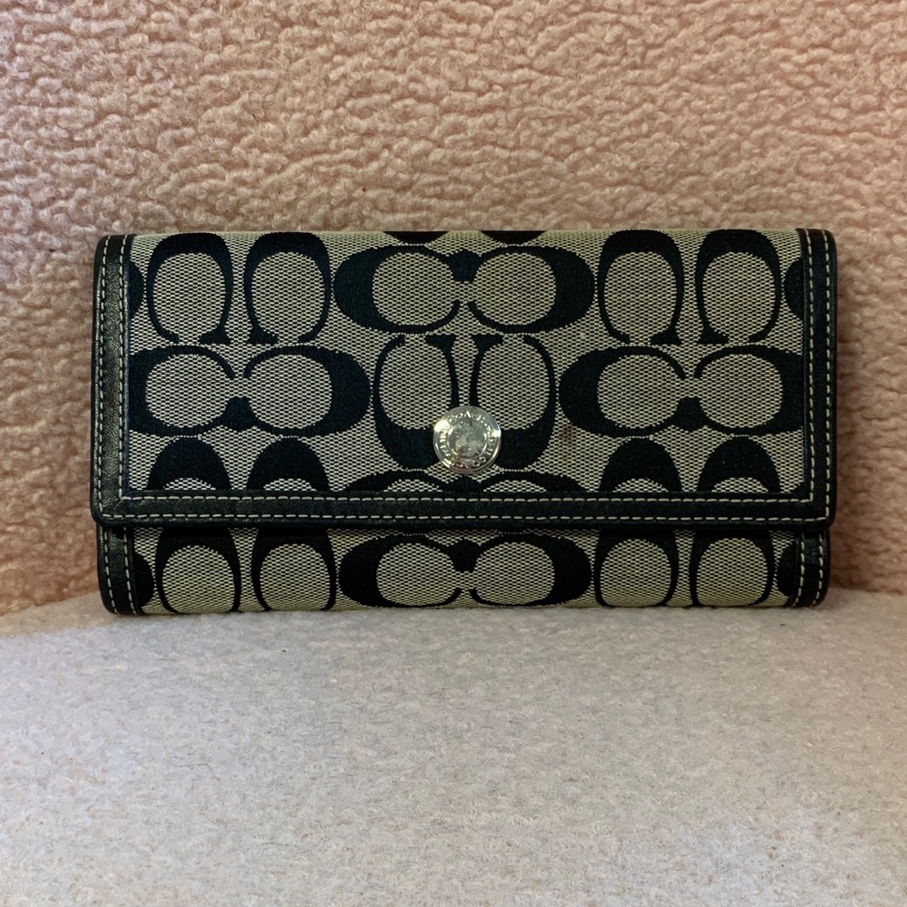 Coach Signature Canvas Wallet in Black and Tan